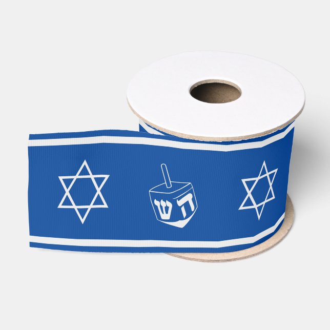Hanukkah Ribbon : Blau und Silber Ripsband (Spule)