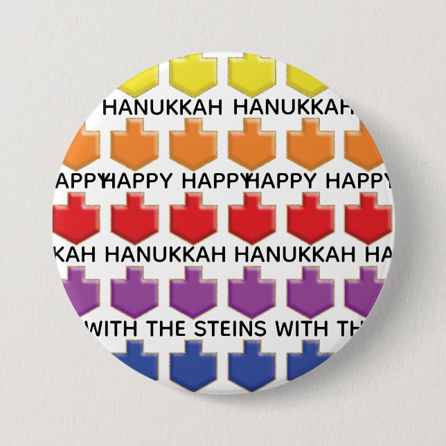 Hanukkah Round Button, Personalize 3D Dreidels Button (Vorderseite)