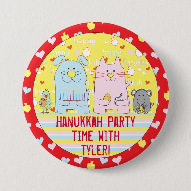 Hanukkah Round Button, Personalize Mouse & Friends Button (Vorderseite)