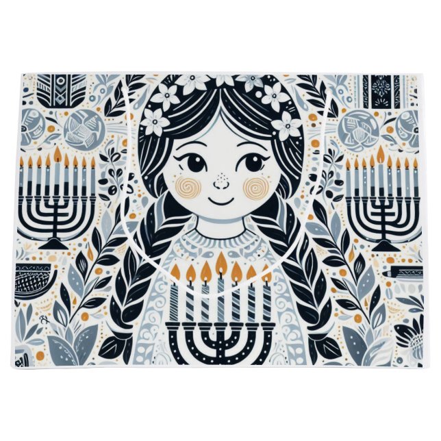 Hanukkah Sameach Celebration Geschenktasche: Entpa Große Geschenktüte (Vorderseite)