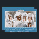 Hanukkah Sameach cool blaues Skript menorah 3 Foto Feiertagskarte<br><div class="desc">Hanukkah Sameach cool blaues Skript menorah 3 Fotos</div>