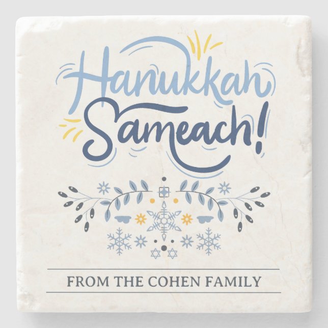 Hanukkah Sameach | Einfache Elegant Hanukkah Famil Steinuntersetzer (Vorderseite)