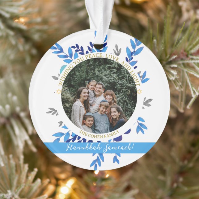 Hanukkah Sameach | Einfaches Hanukkah-Foto Ornament (Baum)