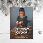 Hanukkah Sameach Star of David Photo Feiertagskarte<br><div class="desc">Hanukkah Sameach in fun hand-written style type; also available in foil print</div>
