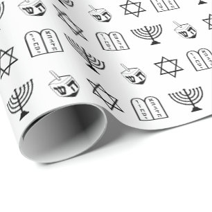 Hanukkah Schwarz-Weiß-Jüdische Urlaubsmuster Geschenkpapier