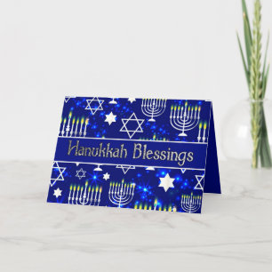 Hanukkah Segnungen Menorah Blue & Silver Feiertagskarte