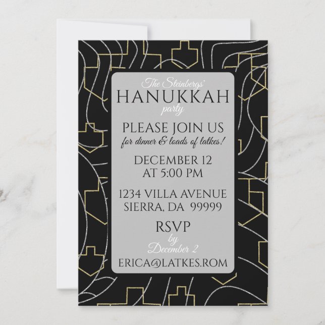 Hanukkah Silver Gold Design Einladung (Vorderseite)
