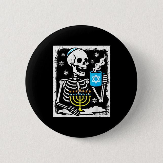 Hanukkah Skeleton Coffee Dreidel Jewish Menorah Ch Button (Vorderseite)