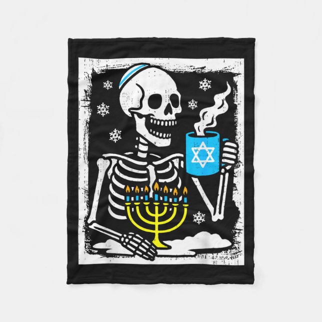 Hanukkah Skeleton Coffee Dreidel Jewish Menorah Ch Fleecedecke (Vorderseite)