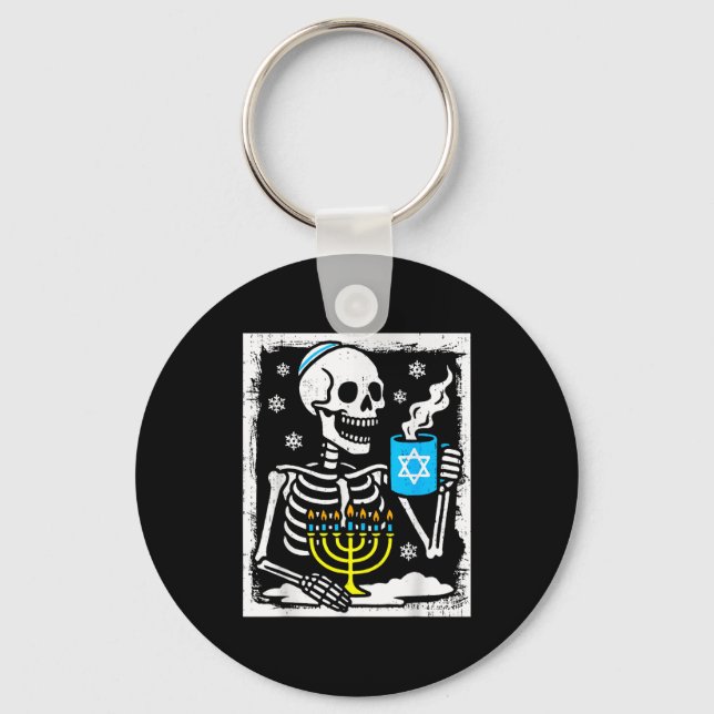 Hanukkah Skeleton Coffee Dreidel Jewish Menorah Ch Schlüsselanhänger (Vorderseite)