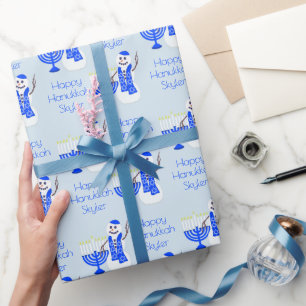 Hanukkah Snowman Chrismukka Name und Nachricht Geschenkpapier