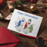 Hanukkah Snowman Weihnachts Chrismukka Feiertagskarte<br><div class="desc">Dieses Design kann in dem Bereich personalisiert werden, der durch das Ändern des Fotos und/oder Textes zur Verfügung gestellt wird. Sie können auch angepasst werden, indem Sie auf Vorlage personalisieren klicken und dann auf die Schaltfläche klicken, um weitere Optionen anzupassen, um die Hintergrundfarbe zu löschen oder zu ändern, Text hinzuzufügen,...</div>