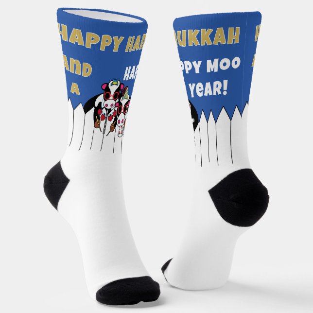 Hanukkah-Socken "Frohes MOO-Jahr" Socken (Gewinkelt)