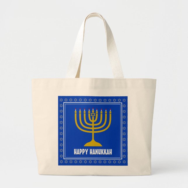 HANUKKAH Star David Menorah Personalisiert BUE Jumbo Stoffbeutel (Vorne)