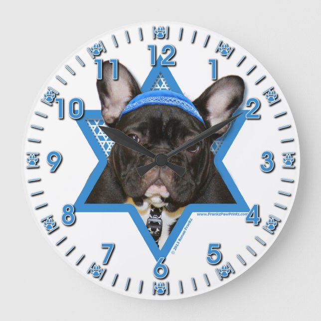 Hanukkah Star of David - French Bulldog - Teal Große Wanduhr (Vorderseite)