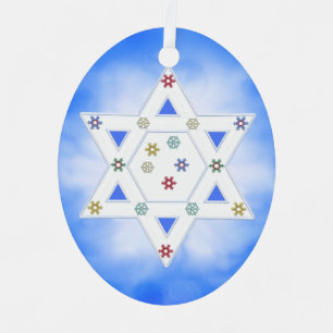 Hanukkah Star und Schneeflocken Blau Ornament Aus Metall