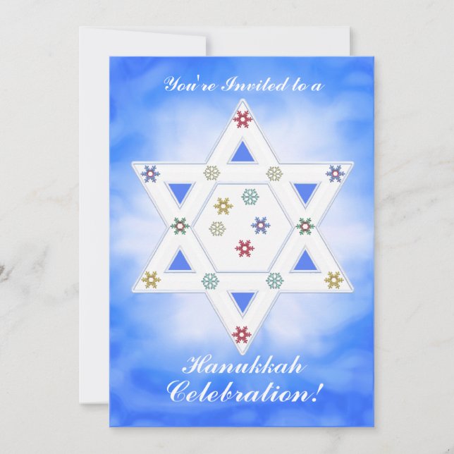 Hanukkah Star und Schneeflocken Celebration Blue Einladung (Vorderseite)