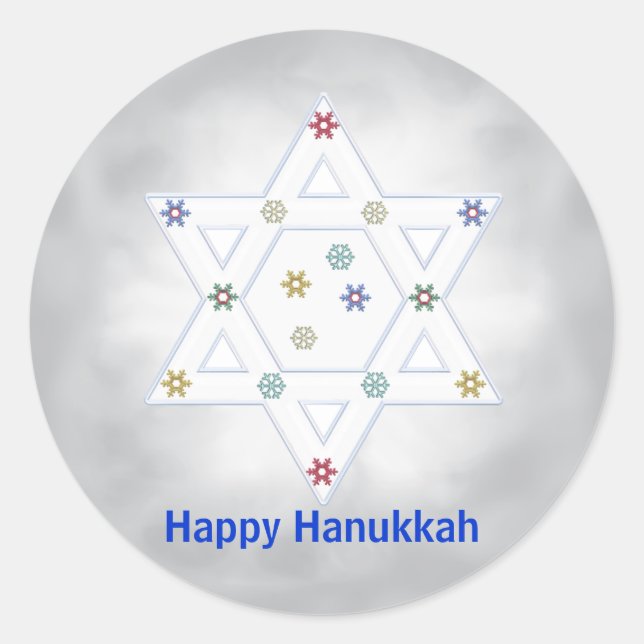 Hanukkah Star und Schneeflocken Grau Runder Aufkleber (Vorderseite)