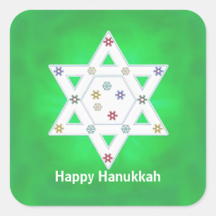 Hanukkah Star und Schneeflocken grün Quadratischer Aufkleber