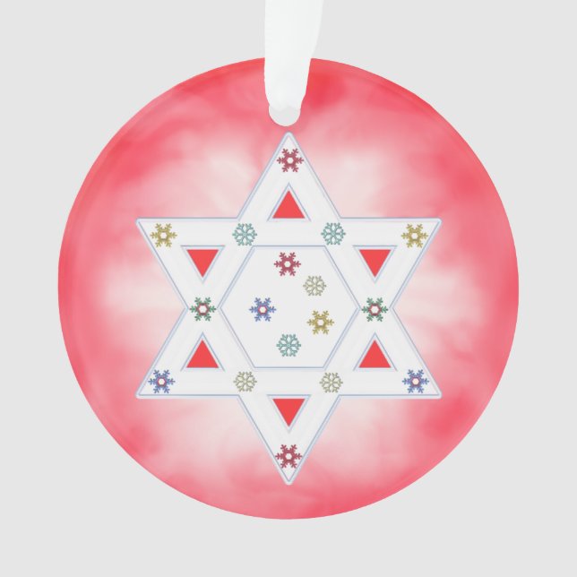 Hanukkah Star und Schneeflocken Rot Ornament (Vorderseite)
