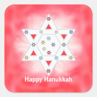 Hanukkah Star und Schneeflocken Rot Quadratischer Aufkleber
