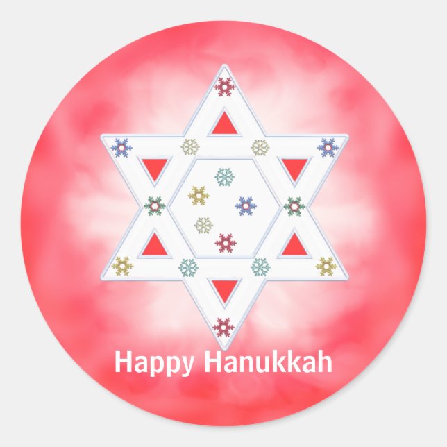 Hanukkah Star und Schneeflocken Rot Runder Aufkleber (Vorderseite)