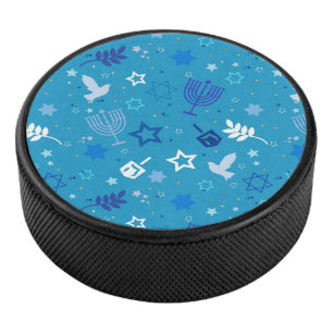 Hanukkah Stars Hockey Puck