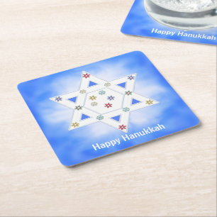 Hanukkah-Stern und Schneeflocken Blau Rechteckiger Pappuntersetzer