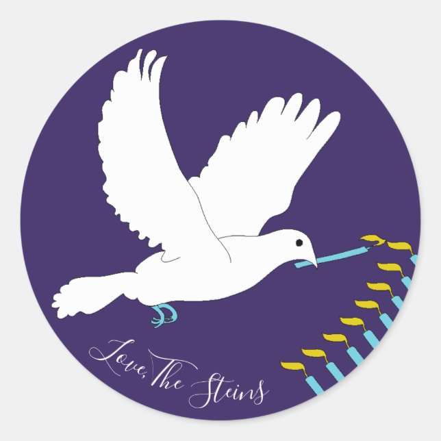 Hanukkah Stickers (1 1/2"/3")"Dove Menorah/Yellow" (Vorderseite)