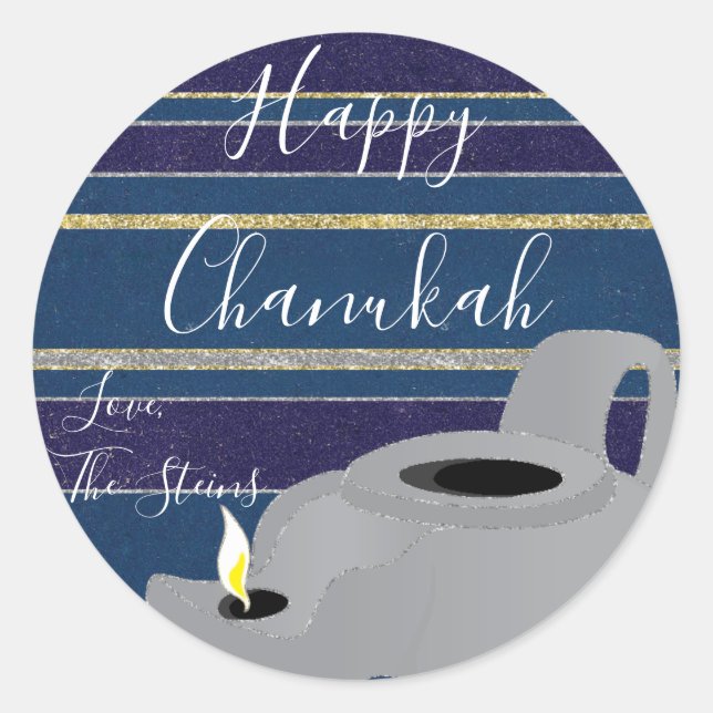 Hanukkah Stickers (1 1/2"/3")"Öllampe Gold/Silber (Vorderseite)