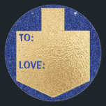 Hanukkah Stickers (1 1/2"/3")"Personalize Dreidel"<br><div class="desc">Hanukkah/Holiday Aufkleber, "Personalize Golden Dreidel" Wählen Sie aus 1 1/2" und 3" Aufkleber. Personalisieren Sie das Löschen und Ersetzen von "To: Liebe" mit Ihrer eigenen Nachricht. Wählen Sie Ihre Lieblings-Schriftart-Größe, Stil und Farbe. Danke, dass du angehalten und eingekauft hast! Ihr Geschäft ist sehr geschätzt! Happy Hanukka! Form: Klassischer Round Sticker...</div>