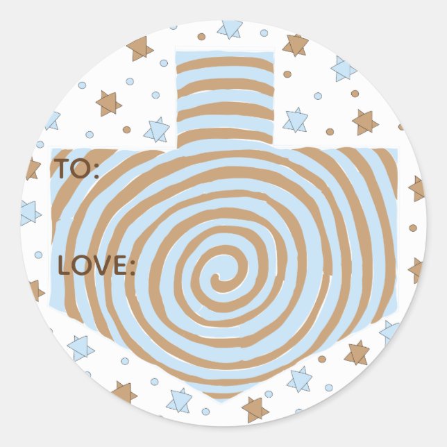 Hanukkah Stickers (1 1/2" oder 3")Dreidel/Blau/Bra (Vorderseite)