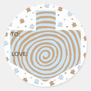 Hanukkah Stickers (1 1/2" oder 3")Dreidel/Blau/Bra