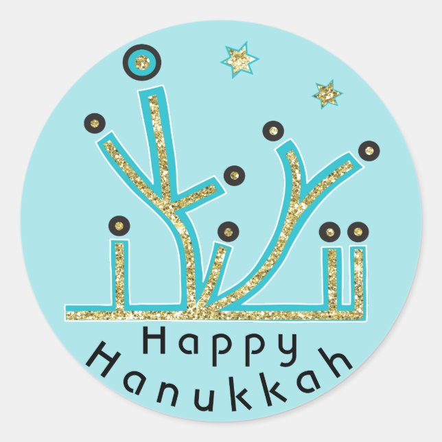 Hanukkah Stickers "Blue Lights Latkes Chanukah" (Vorderseite)