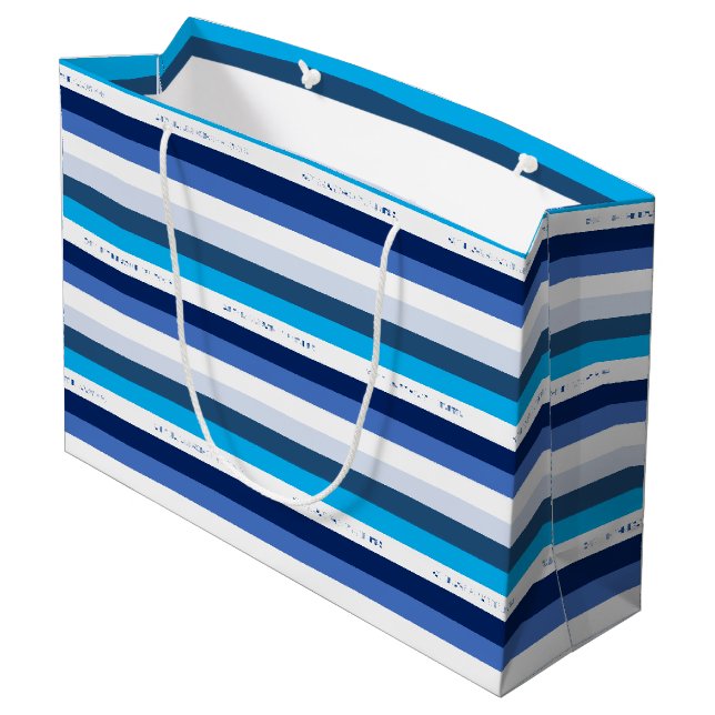 Hanukkah Stripe Personalisierter Urlaub Große Geschenktüte (Rückseite Schrägansicht)