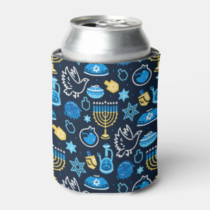 Hanukkah Symbole Blaues Muster Dosenkühler