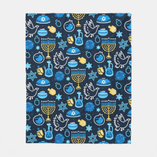 Hanukkah Symbole Blaues Muster Fleecedecke