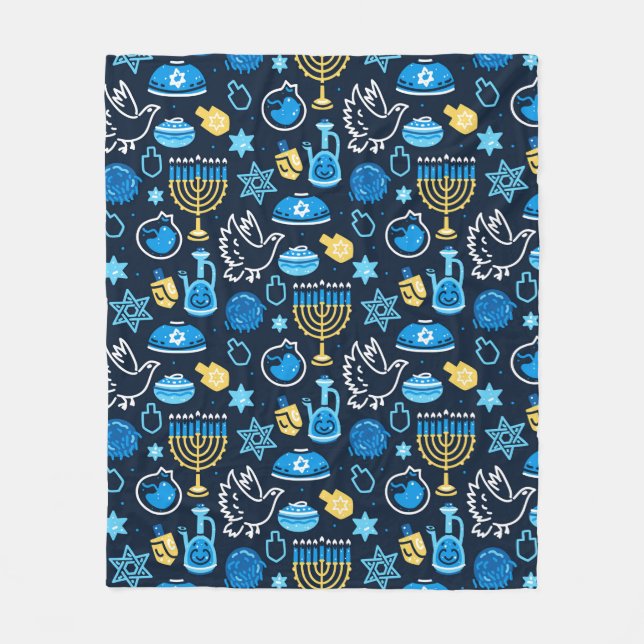 Hanukkah Symbole Blaues Muster Fleecedecke (Vorderseite)