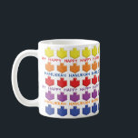 Hanukkah Tasse "3D Dreidels"<br><div class="desc">Farbenfrohe Hanukkah Tasse. "3 D Dreidels" Chanukah Tasse. Personalisieren Sie die Tasse, indem Sie den Text löschen und durch Ihre eigene Nachricht ersetzen. Wählen Sie Ihren bevorzugten Schriftart Stil, Farbe und Größe. Schaffen Sie ein einfaches Geschenk, indem Sie der Tasse ein paar Goodies hinzufügen, sie in Zellophan einwickeln und mit...</div>