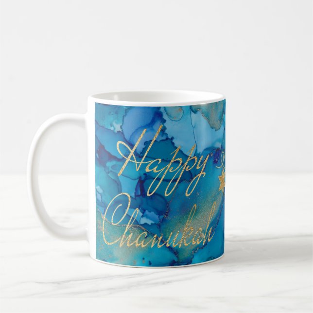 Hanukkah Tasse Farbige Golden/Blues Design (Links)