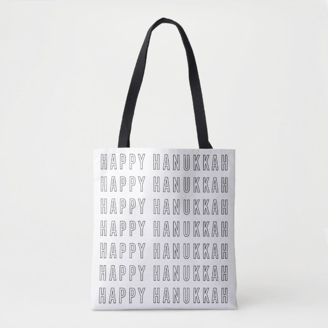 Hanukkah Text Design in Schwarz/Weiß Tasche (Vorderseite)
