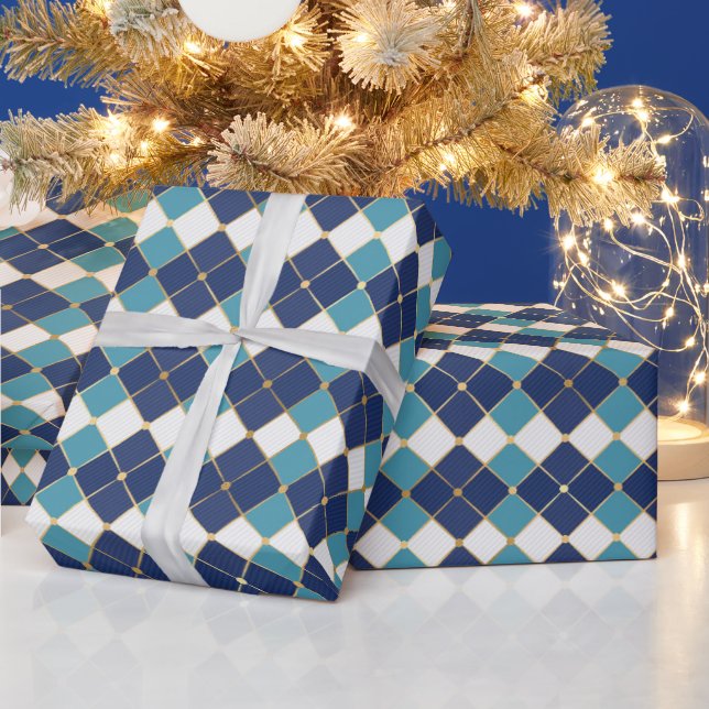 Hanukkah-Tile in blauem Umschlagpapier Geschenkpapier (Feiertage)