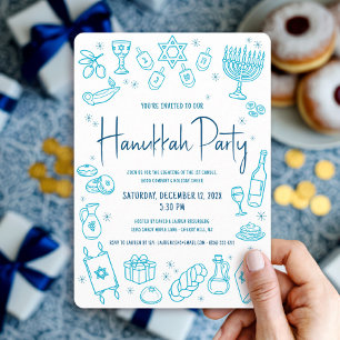 Hanukkah Türkis Handgezeichnete Doodle Spielerei P Einladung