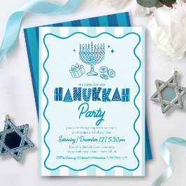 Hanukkah Turquoise Fun Typography Doodles Stripes Einladung