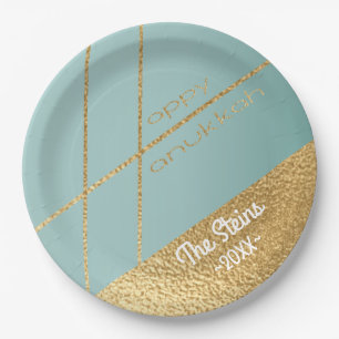 Hanukkah Turquoise und Gold Paper Teller