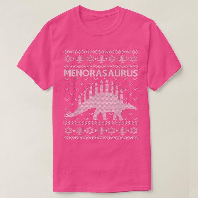Hanukkah Ugly Sweater Jewish Dinosaur Menorah Meno T-Shirt (Design vorne)