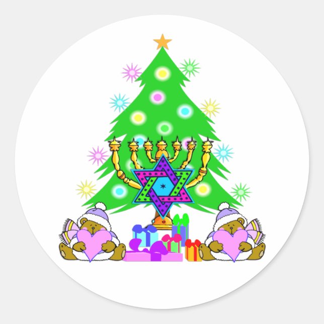 Hanukkah und Weihnachtsaufkleber Runder Aufkleber (Vorderseite)