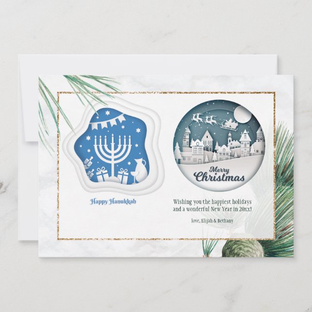 Hanukkah und Weihnachtsgrußkarte Feiertagskarte (Vorderseite)