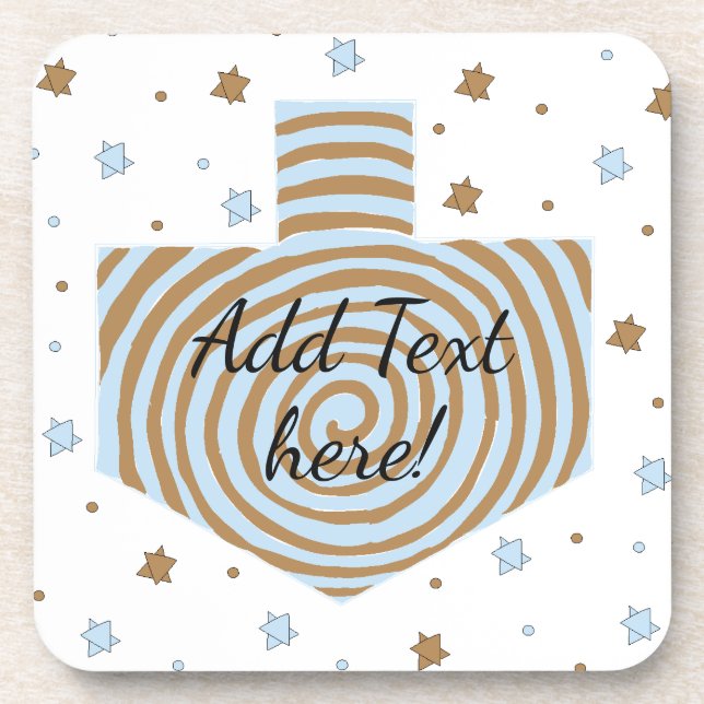 Hanukkah Untersetzer Blue & Brown Dreidel & Stars (Vorderseite)