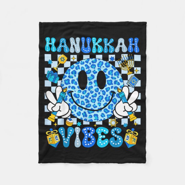 Hanukkah Vibes Groovy Smile Face Jewish Holiday Ch Fleecedecke (Vorderseite)